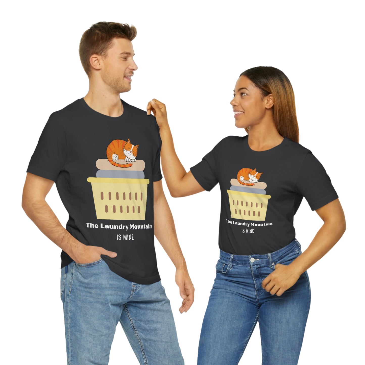 Ginger Orange Tabby Cat on Laundry - The Laundry Mountain is Mine Funny T-shirt - Unisex Jersey Short Sleeve Tee