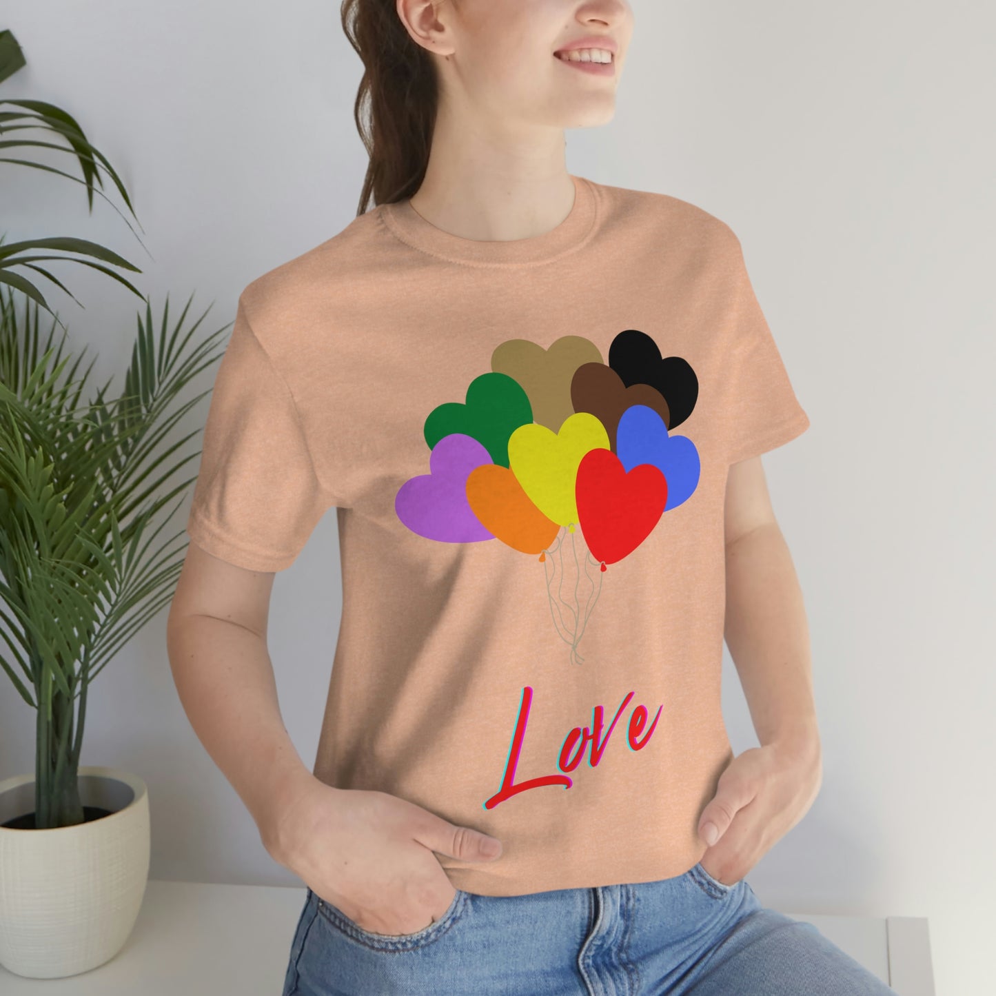 Love Rainbow Heart Balloons - Unisex Jersey Short Sleeve Tee