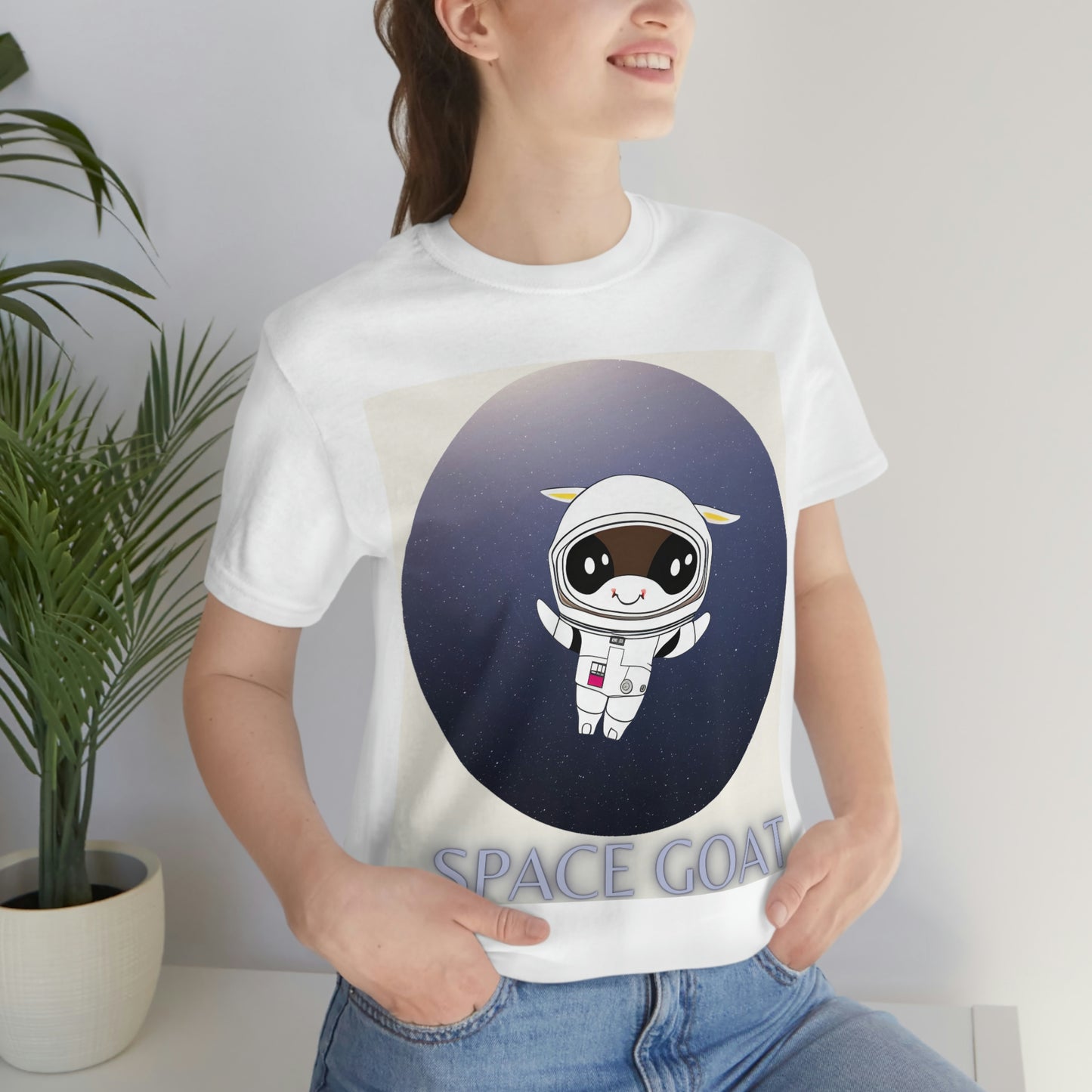 Space Goat T-shirt, Funny Goat in Space, Astronaut Goat Unisex Jersey Short Sleeve Tee